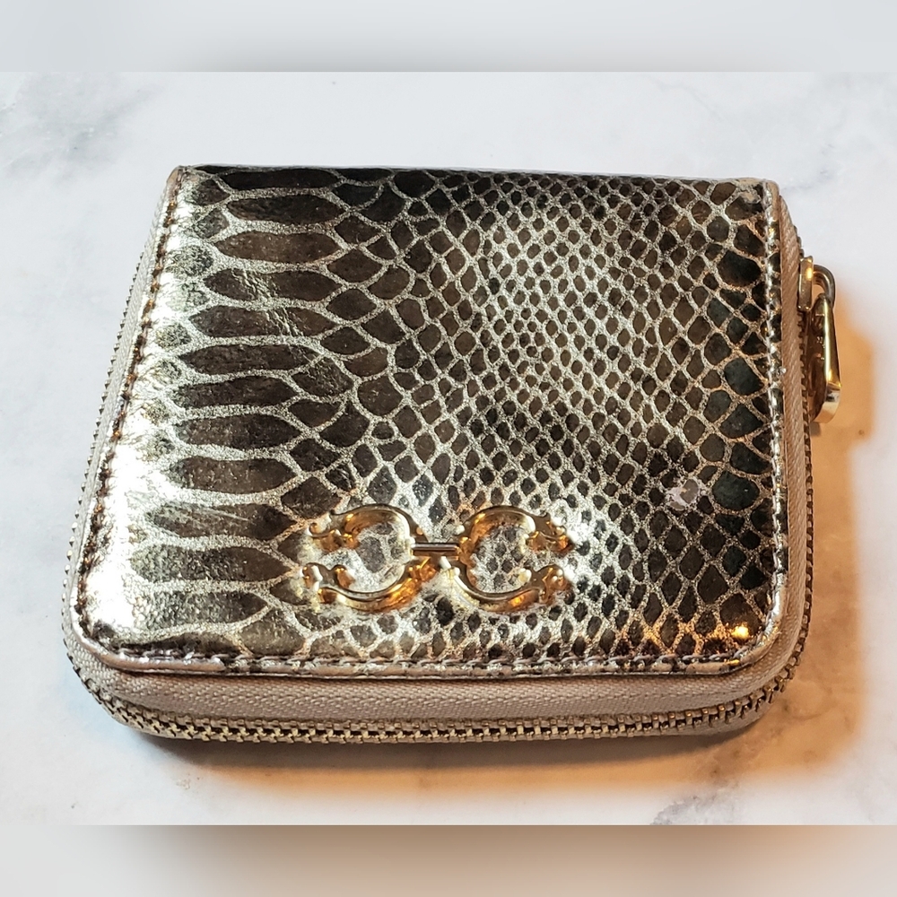 C. WONDER Tory Burch Gold Billfold Leather Wallet Alligator-Style Print NEW